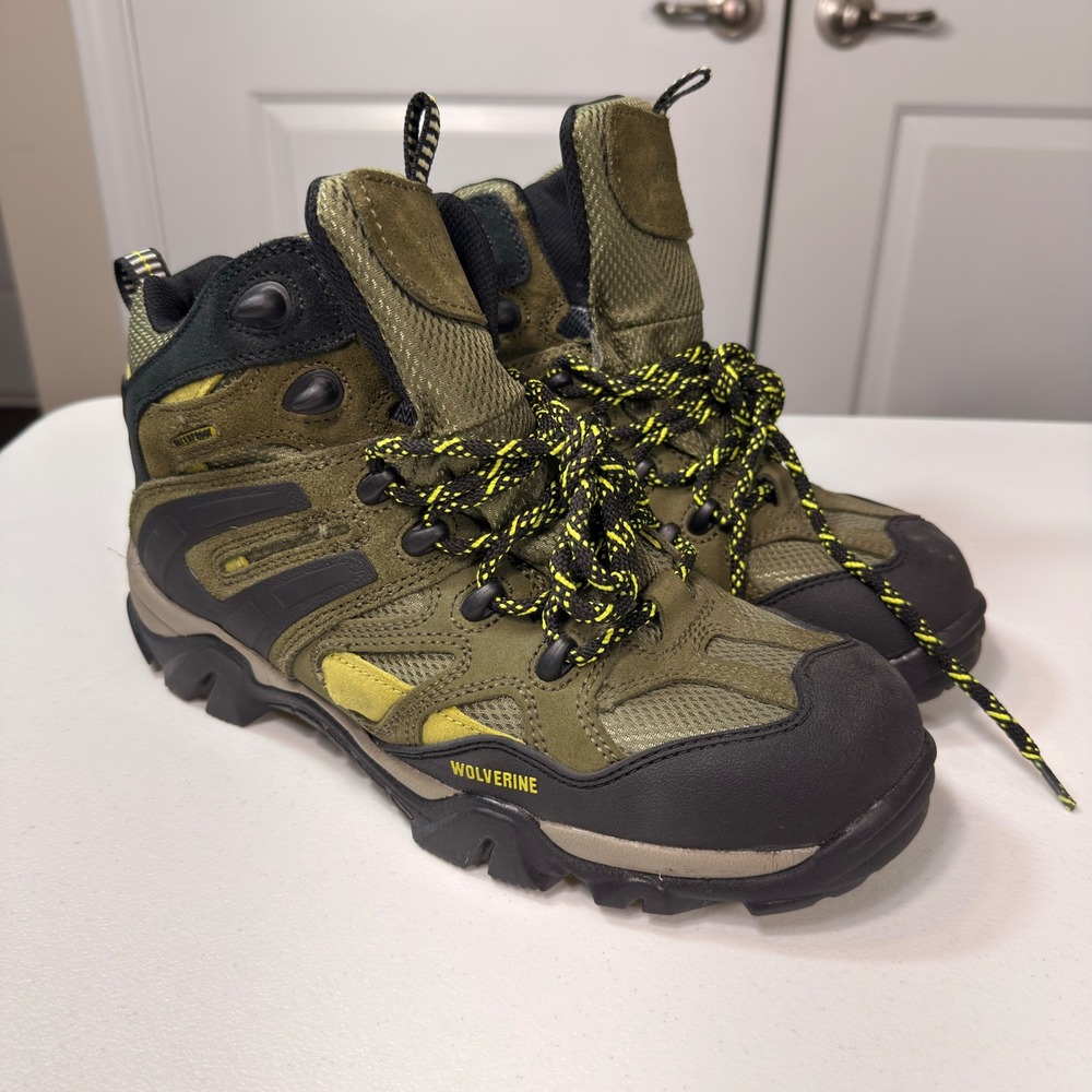 Wolverine Men's Waterproof Hiking Boots Olive Green Leather Work Shoes Size 10M